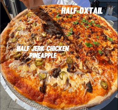 1/2 Oxtail Pizza + 1/2 Jerk Chicken Pizza
